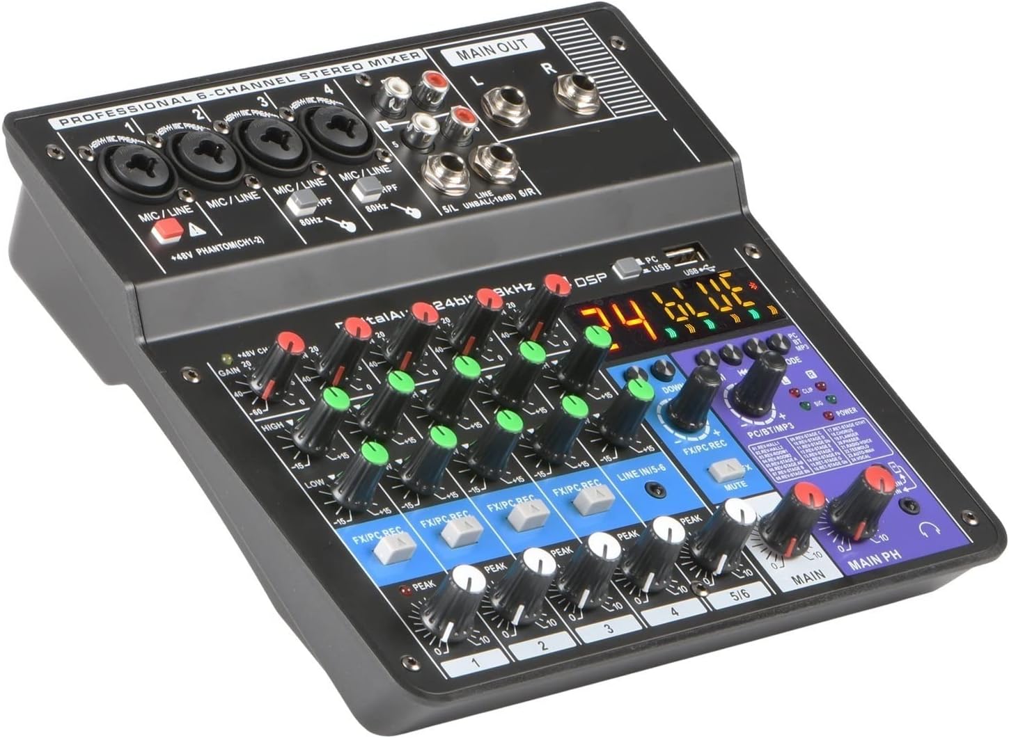 6 チャンネル サウンド ミキシング コンソール モバイル USB レコード コンピューター プレイバック 48V ファンタム電源
