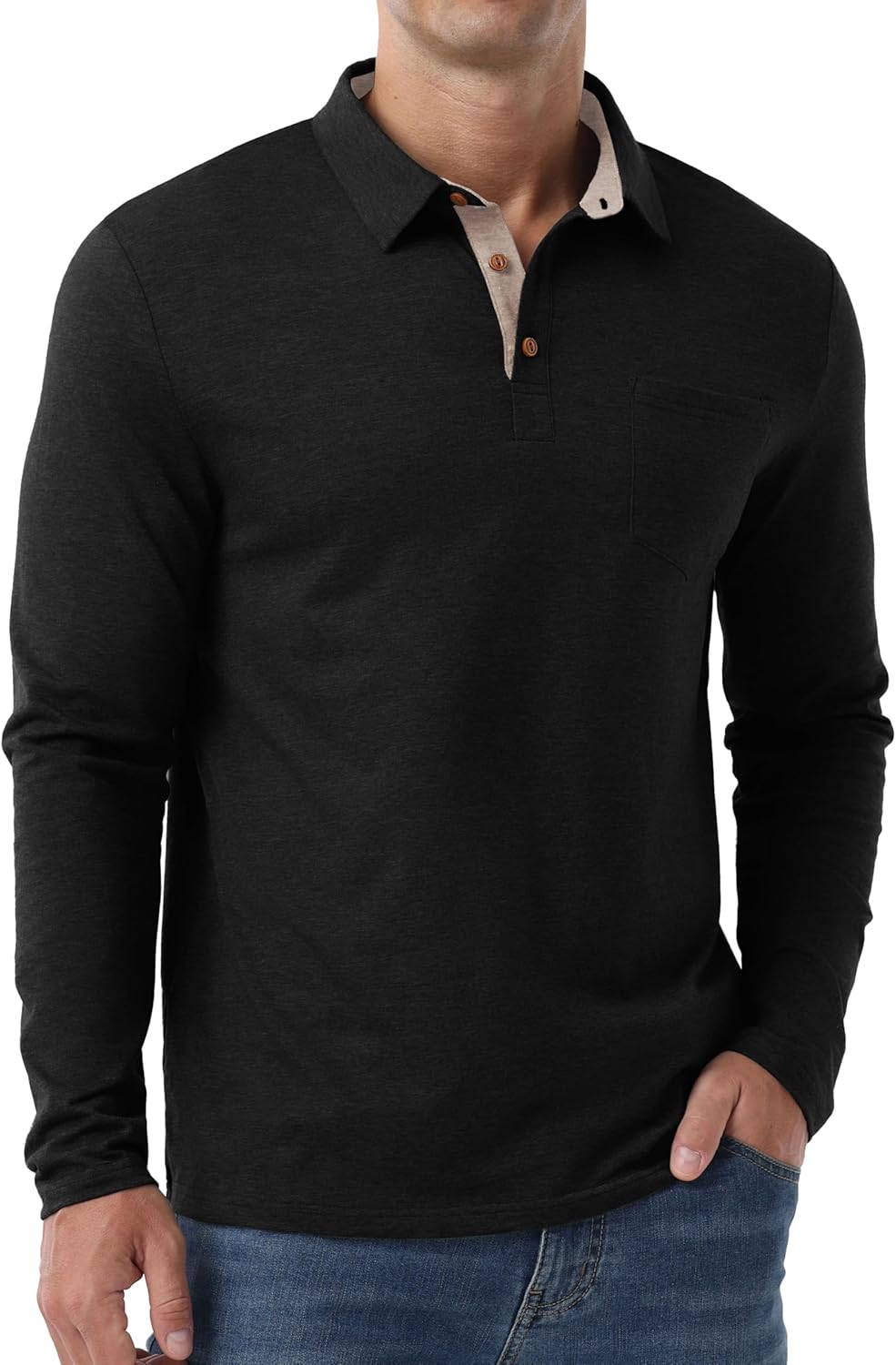 Sailwind Mens Long Sleeve Polo Shirts Button Casual Tee Cotton Collared Golf T Shirts with Pocket