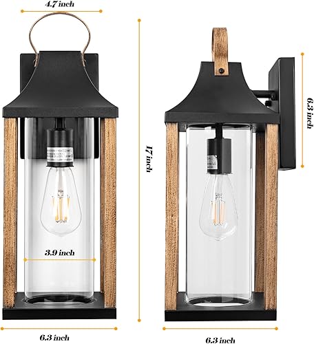 Miniatura 3 de Roravilila Lámpara de pared grande para exteriores de 17 pulgadas para casa, lámpara de granja con vidrio transparente cilíndrico, aplique de pared