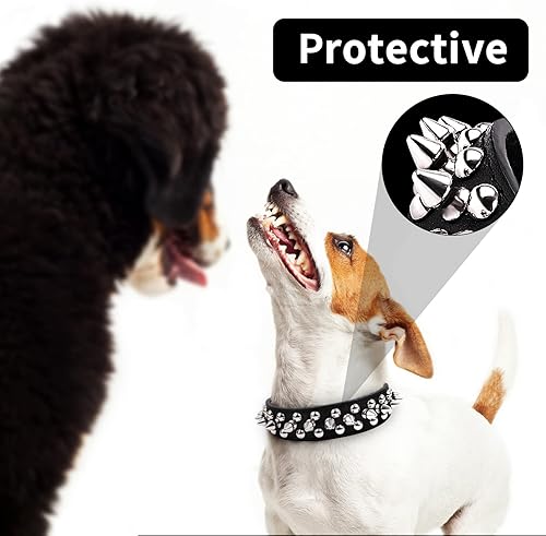 Miniatura 2 de Epesiri - Collar de perro con pinchos, collar de púas para perros, collar de piel sintética duradera con tachuelas con correa, collar ajustable para