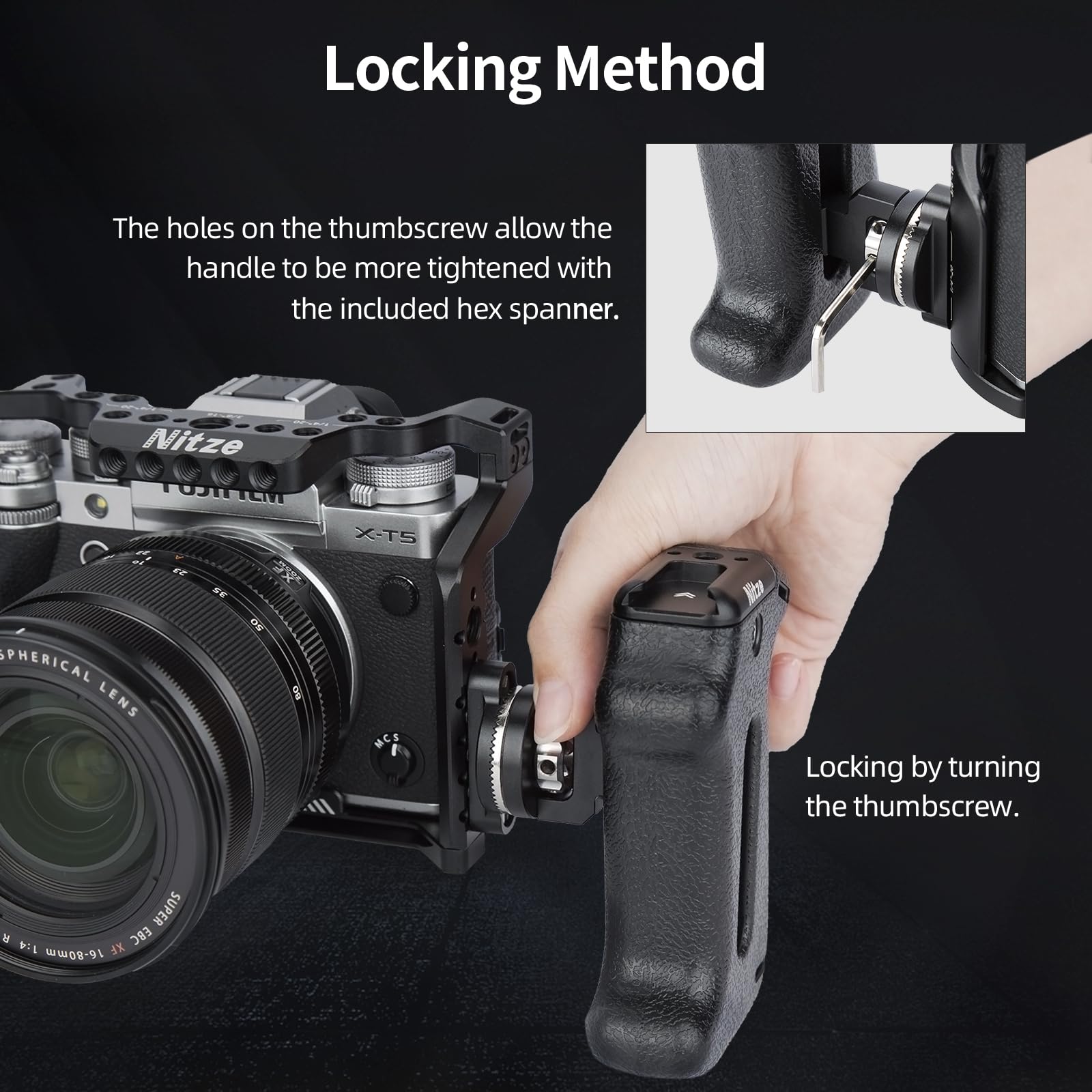 Nitze Maniglia Laterale PA22-H2 In Alluminio Per Gabbia Fotocamera – Impugnatura Ergonomica Regolabile In Altezza (34mm) E Lato, Carico 10kg, Con Slitta Cold Shoe E Fori 1/4"