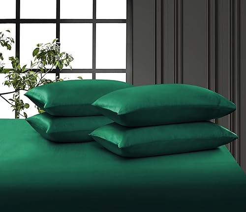 Miniatura 6 de P Pothuiny Juego de sábanas de satén de lujo de 6 piezas tamaño Queen sedoso de satén verde negruzco, 1 sábana bajera de bolsillo profundo + 1