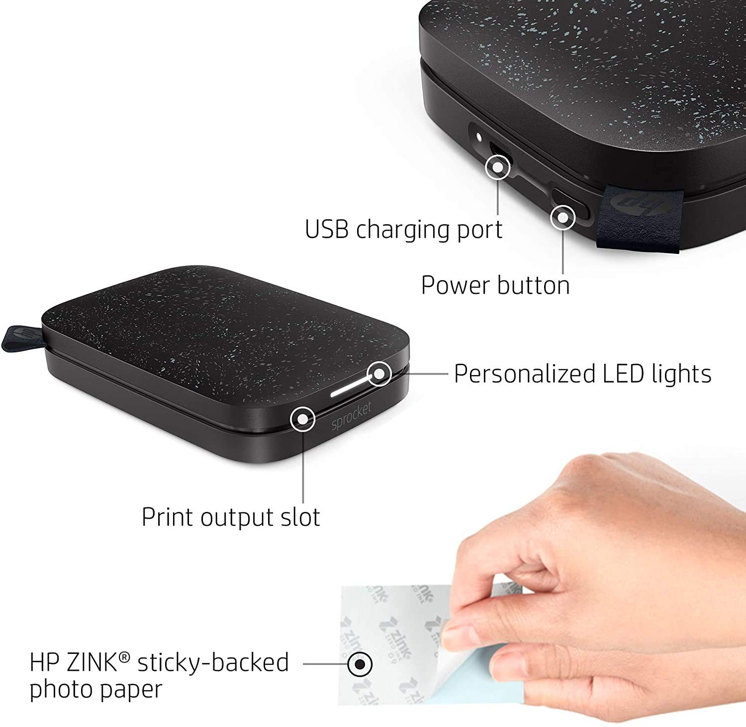 80% оƒƒ Dіѕсоunt HP Sprocket Photo Printer (2nd Edition) Instantly Print Social Media Photos on 2x3 Sticky-Backed Paper (Black) + Photo Paper (50 Sheets) + USB Cable + 60 Decorative Stick-On Border Frames