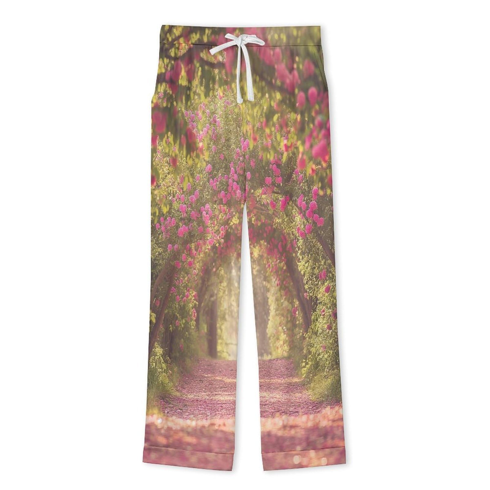 OLEETS Pigiama A Maniche Lunghe da Uomo - Mare di Fiori Rosa Pigiama Invernale Completo con Top E Pantaloni 2 Pezzi Morbido E Confortevole Casual da Notte