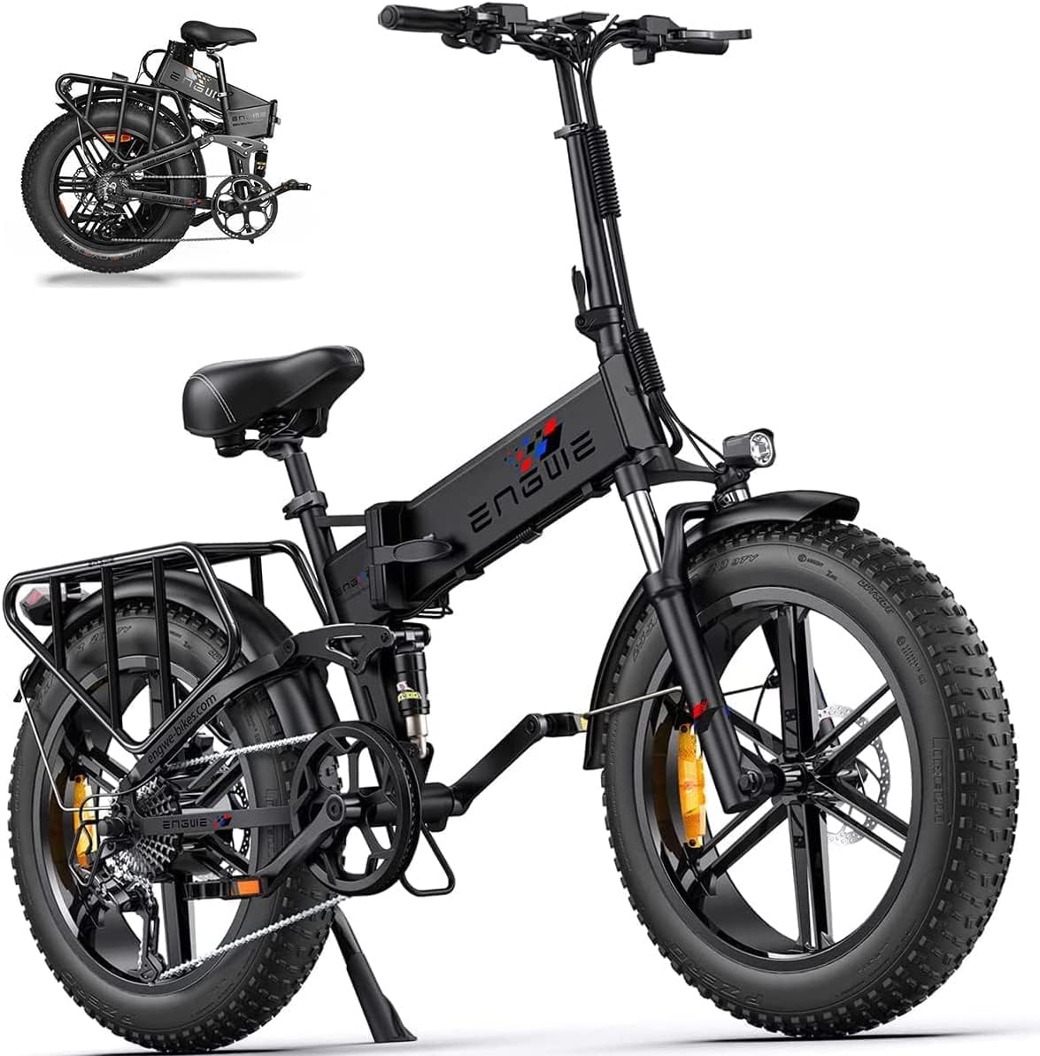 ENGWE Electric Bike Folding E-Bike for Adults, 20''*4.0 Fat Tire Electric Bicycle, 48V 16Ah Battery Range to 150km, 8-Gears All -Terrain, ENGINE Pro