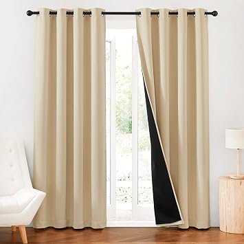 RYB HOME Blackout Curtains & Drapes, Full Lights & Drafts Blocking Theraml Window Treatment for Bedroom, W 52 x L 84 inches, Biscotti Beige, 2 Panels