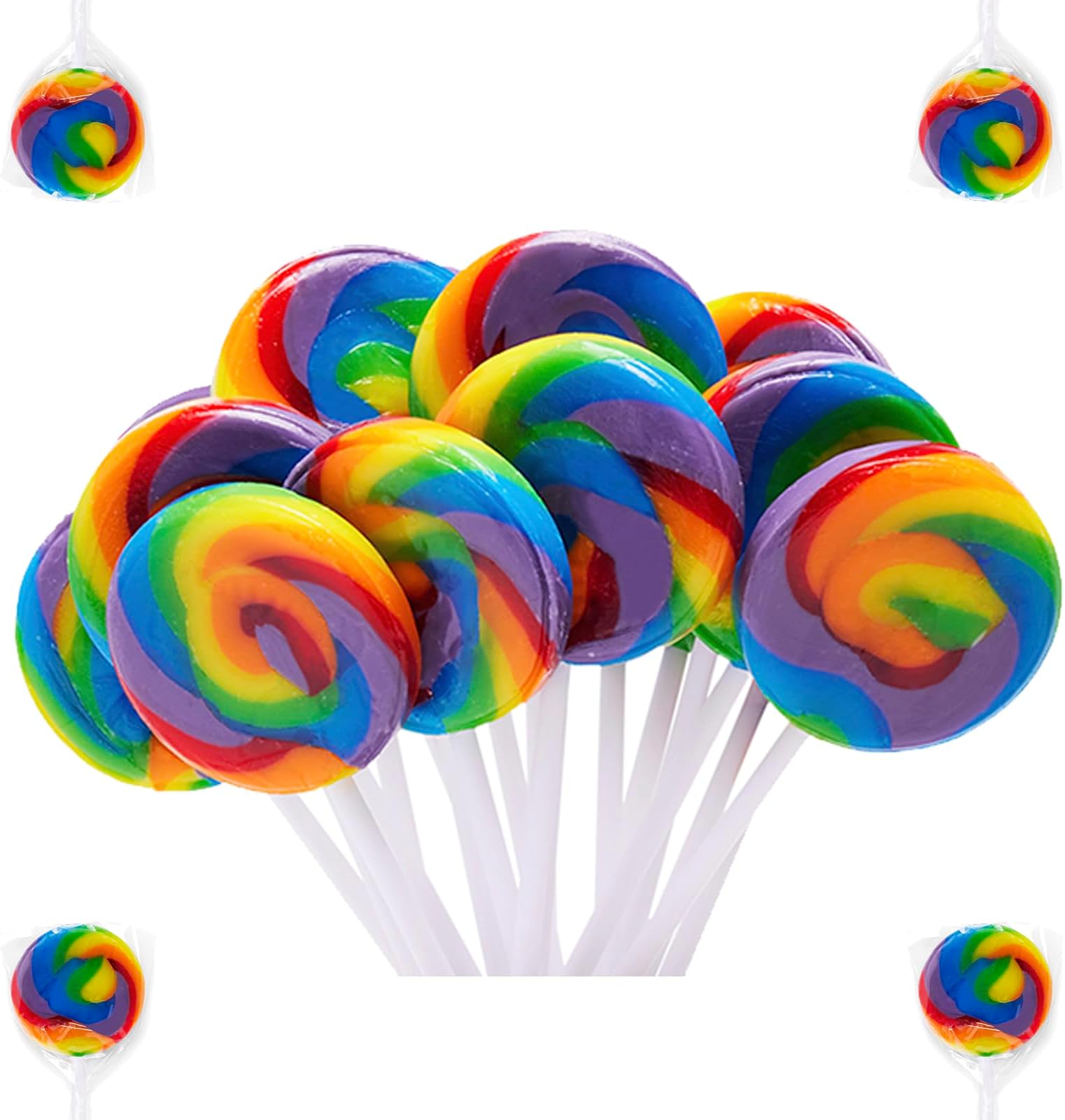 LIDATREE 1.5" Swirl Lollipop, Rainbow Lollipops Individually Wrapped Bulk, Kid's Lollipops Candy for Birthday, Mixed Fruit Flavor 12 Pack