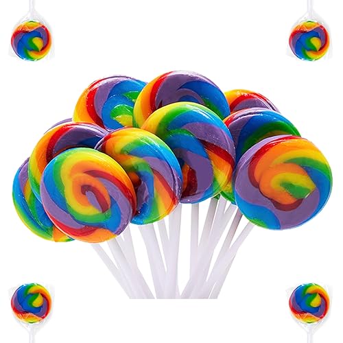 LIDATREE Paleta de remolino de 1.5 pulgadas, paletas de arco iris envueltas individualmente a granel, caramelos para niños para cumpleaños, sabor a