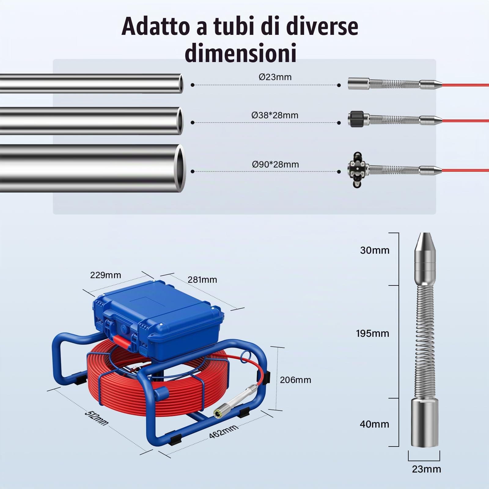 Telecamera Ispezione tubi 50 metri con Sonda Localizzatore Videoispezione Professionale Contatore di Distanza e Trasmettitore 512hz, Telecamera per Tubi 9 Pollici (with Locator)