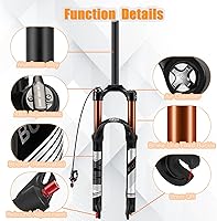 Vista 6 de BUCKLOS Horquilla MTB de Suspensión de Aire de 120mm para Viaje, 26/27.5/29, Ajuste de Rebote 1 1/8 Tubo Recto/Conico QR 9mm, Bloqueo Manual/Remoto