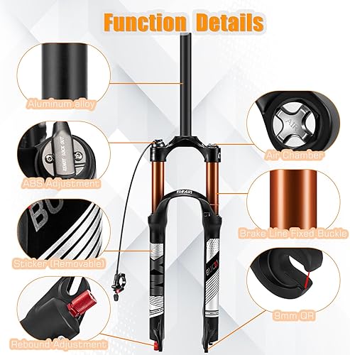 Miniatura 6 de BUCKLOS Horquilla MTB de Suspensión de Aire de 120mm para Viaje, 2627.529, Ajuste de Rebote 1 18 Tubo RectoConico QR 9mm, Bloqueo ManualRemoto XC AM