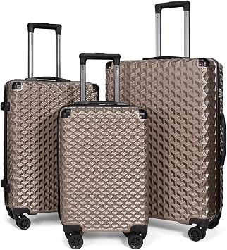 Luggage Set 3 Piece PC+ABS with TSA Lock Universal Silent Wheels Champagne
