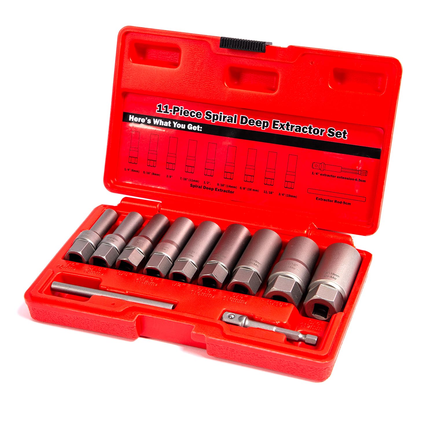 TGHLMH 11 Piece Spiral Type deep Extractor Set, Stripped Bolt Remover Lug nut Extractor Set for Removing deep-Set and Broken Nuts, Studs Bolts, Fittings, Threaded Tubes;