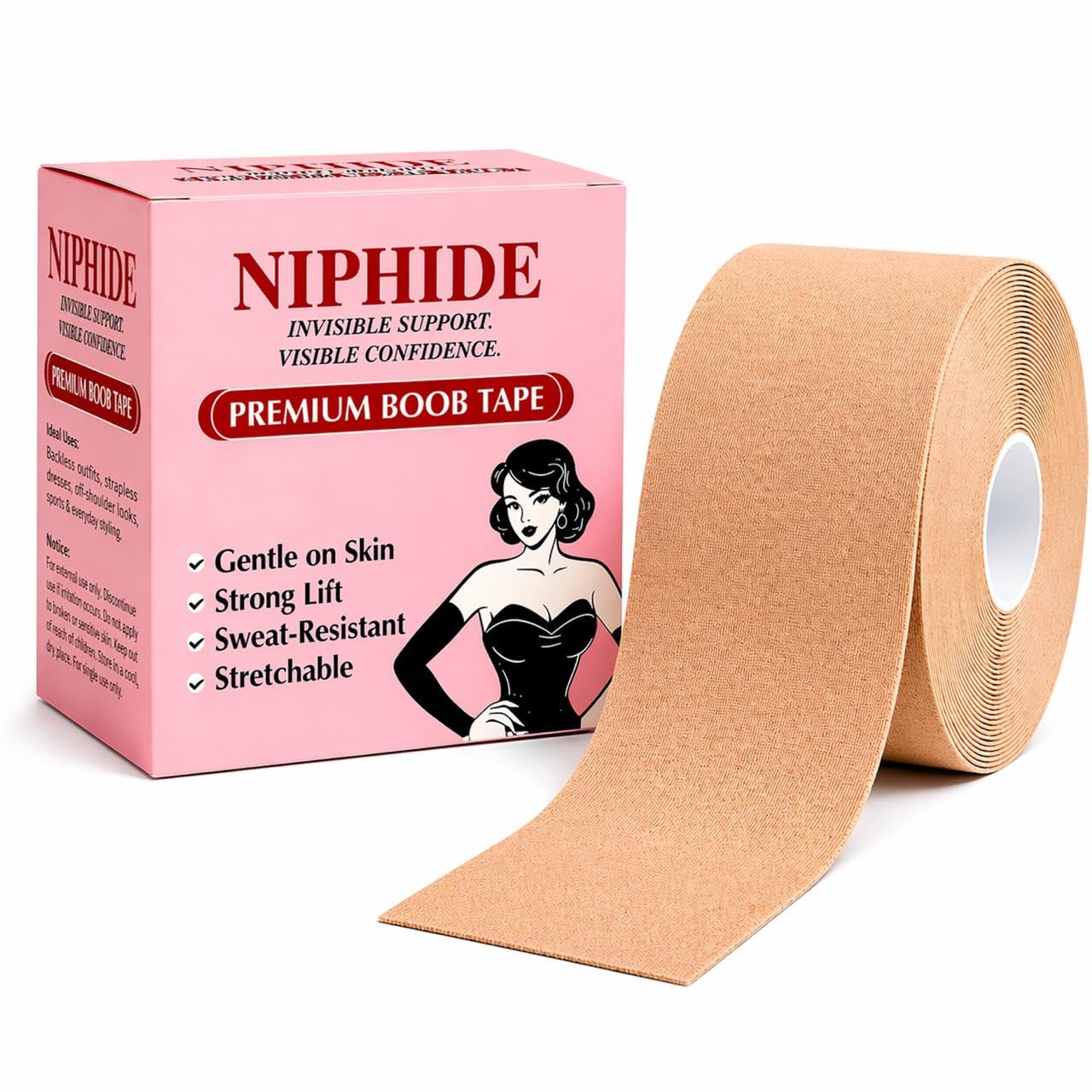 ™ Premium Body Tape for Lift & Support, Waterproof, Sweatproof Breast Lift Tape for All Cup Sizes, Hypoallergenic 5 Meter roll Boob Tape.-image-9