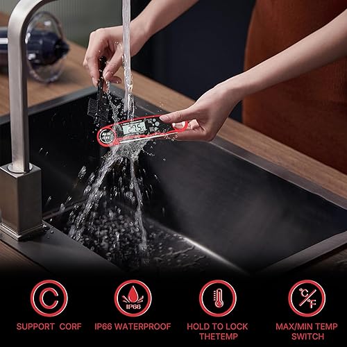 Miniatura 6 de Termómetro digital de carne para parrilla, termómetro digital de lectura instantánea para alimentos, sonda de cocción impermeable, pantalla LCD,