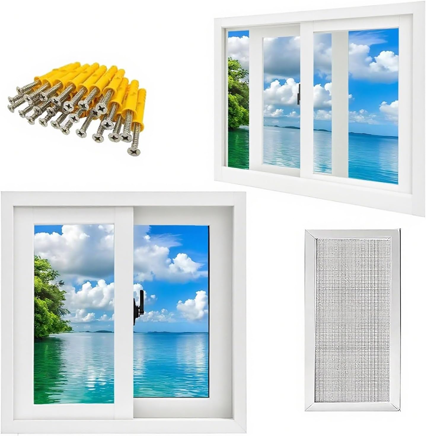 Basement Replacement Window, Black/White Aluminum Sliding Windows with Screen Tempered Glass, Thermal Insulation Sound(White,33x18in)