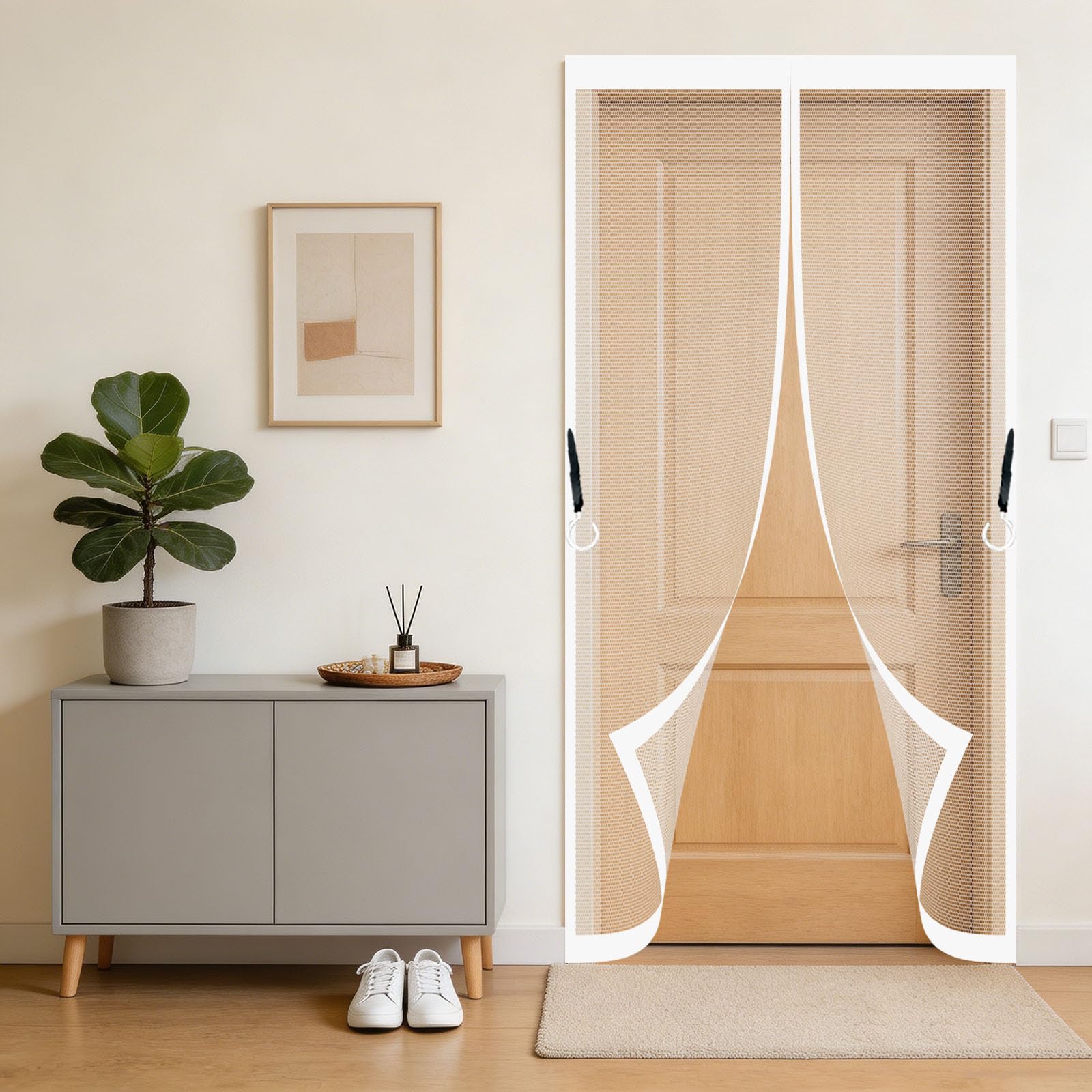 Magnetic Screen Door 215 x 120 cm Frame Hook & Loop Keep Bugs Out Lets Fresh Air in No Gap Magnetic Screenfly Doors for Patio Doors Balcony Sliding Door, White