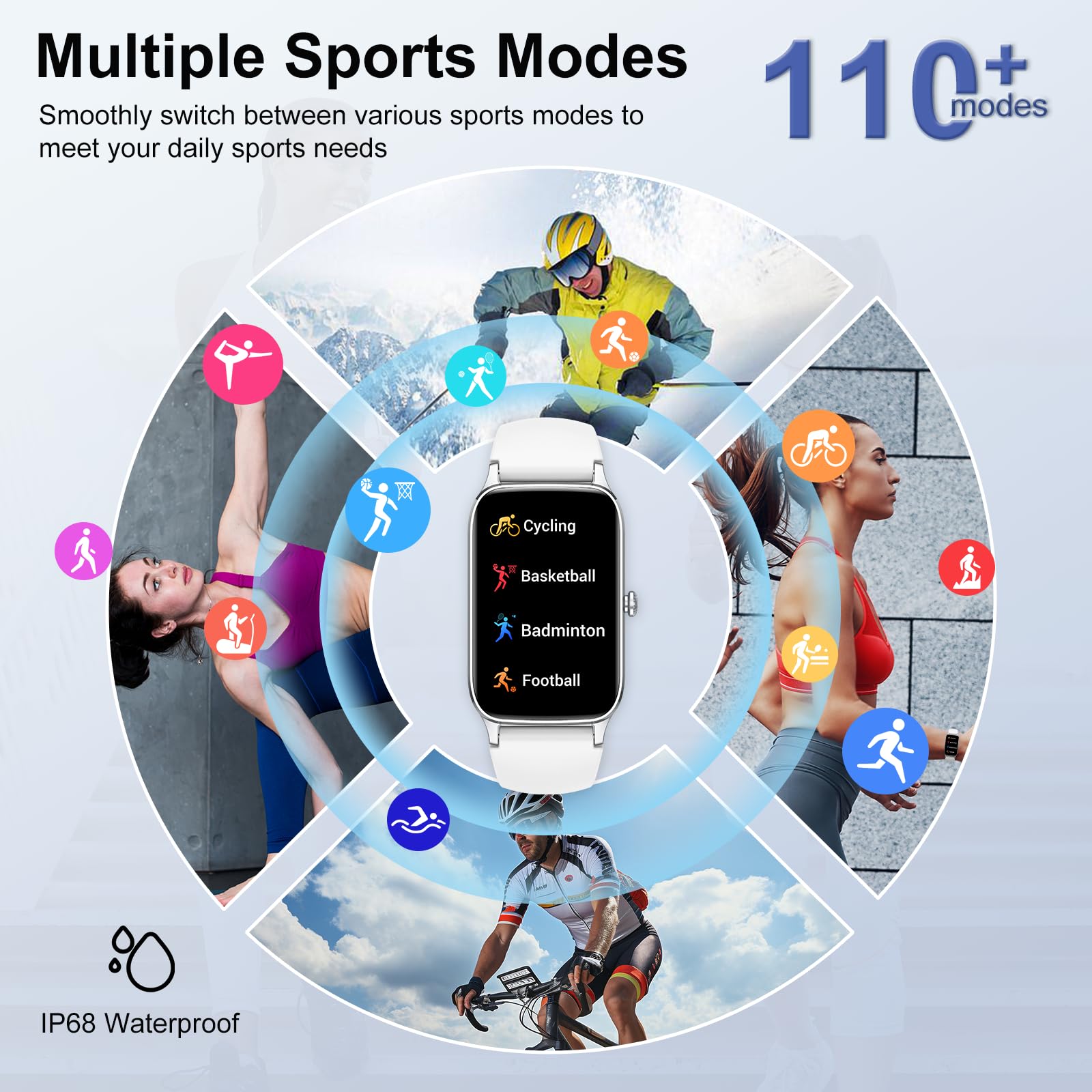 Reloj Inteligente Hombre Mujer, 1.57'' HD Smart Watch Llamadas Bluetooth, Pulsómetro Monitor de Sueño Podómetro Smartwatch, 110+ Deportivos Modos Pulsera Actividad, Impermeable IP68 Android iOS Rosa