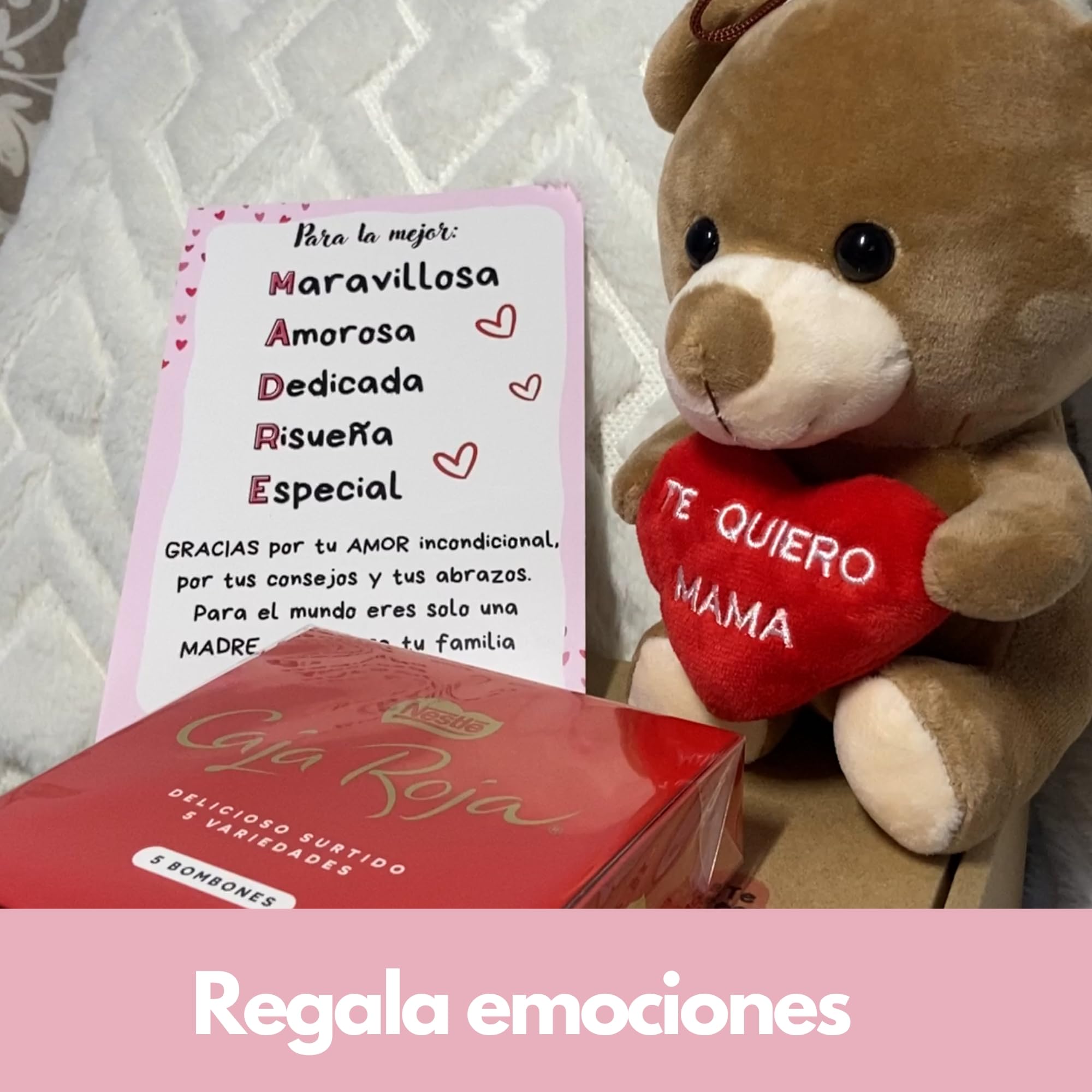 Peluchilandia Regalo Madre Divertido y Original | Cajita con Peluche Personalizado Te Quiero Mama con Bombones y Tarjeta | Regalos Mujer para el Dia de la Madre (Marrón)