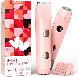 LUWUIDEN Bikini Trimmer for Women Electric Razors for Women, IPX7 Waterproof Hair Razor, Ceramic Blade Hair Trimmer Wet & Dry Use, Womens Painless Electric Shaver for Facial and Body-Pink