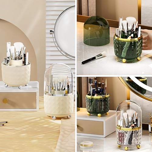 Miniatura 4 de DASITON Organizador de brochas de maquillaje, organizador y almacenamiento de maquillaje giratorio de 360, organizador de cosméticos giratorio,