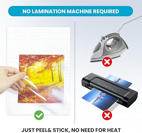 Miniatura 3 de T&W SAME FILM Paquete de 30 hojas de laminación autoadhesivas, capacidad para papel laminado de 8.5 x 11 pulgadas, hojas de laminación de 9 x 12