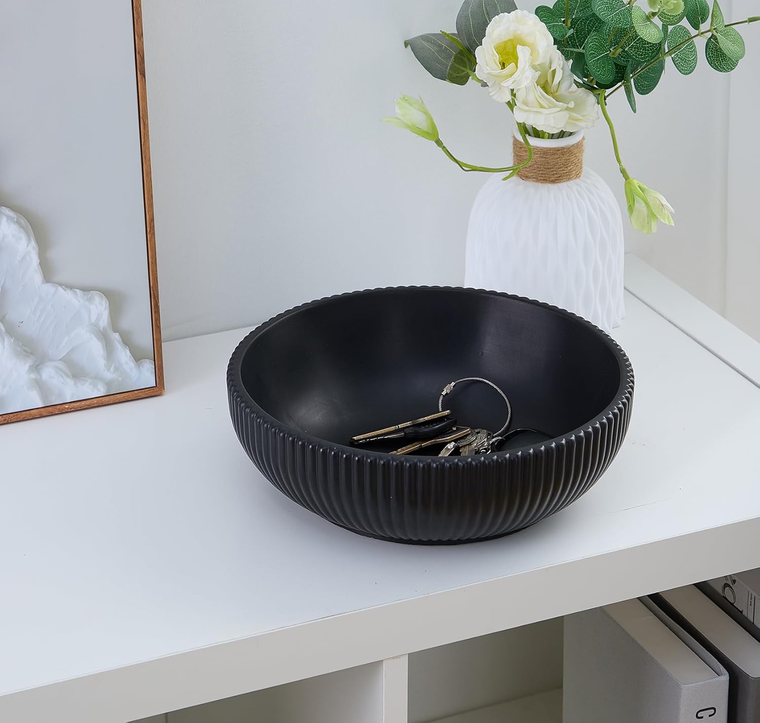 Aotea Crafts - Concrete Black Fruit Bowl for Kitchen Counter - Decorative Modern Industrial, Minimalist Fruit & Centerpiece Bowl - Sealed & Durable - Handcrafted -10 inch