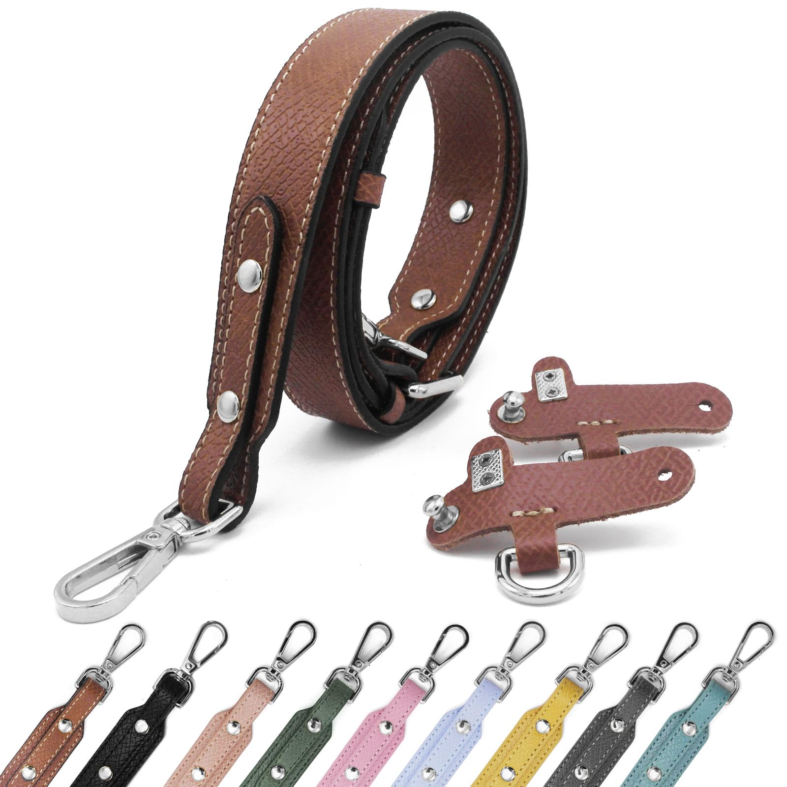 Verstelbare schouderriem voor tassen, tasriemen om te wisselen, schouderriem voor tassen, schouderriem 3,8 cm breed met zilveren karabijnhaak, tasband voor dames, handtassen, grijs/blauw, M6