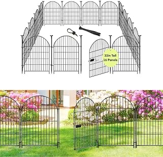 ADAVIN Garden Fence, 32in 16 Panels Dog Fence Outdoor for Yard, 35 Ft | Metal Wire Animal Barrier with Gate, Fencing for Yard Patio, 1.6in Spacing, Garden-friendly, Flower Bed Protection, Arched