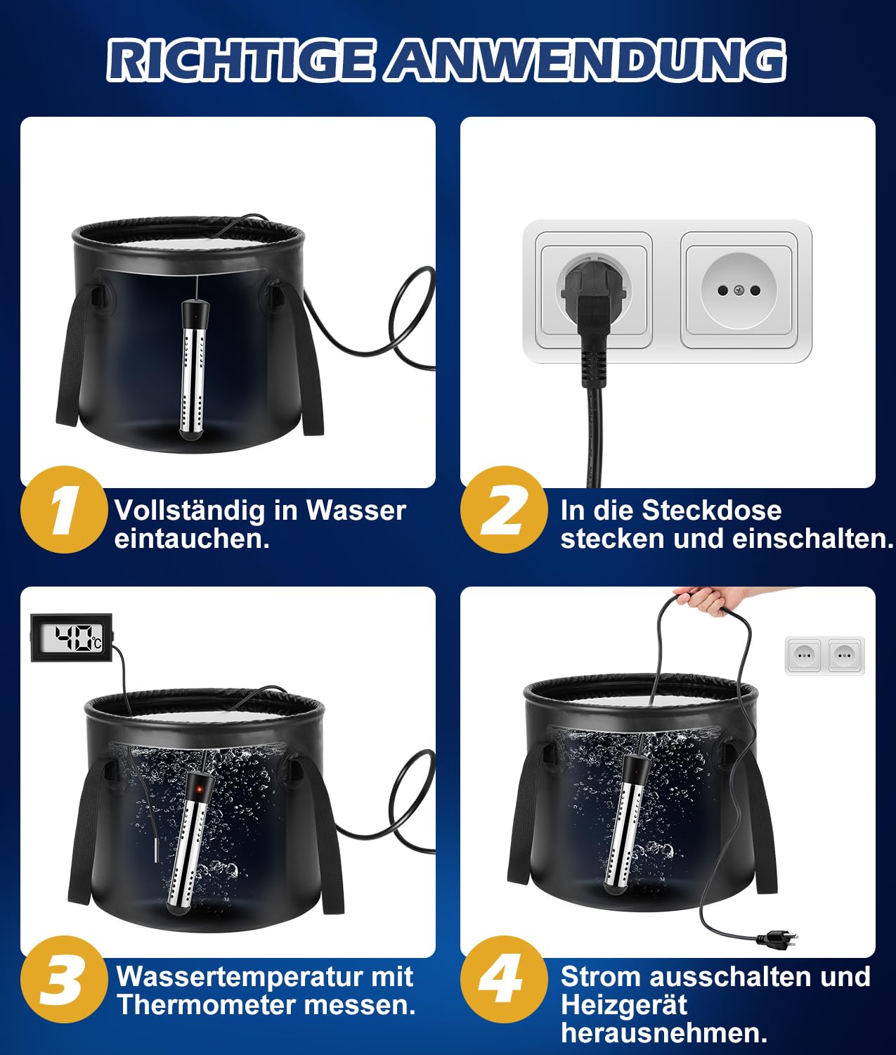 WADEO Tragbare Campingdusche akku 6000 mAh mit Pumpe Tauchsieder und 20l-Wasserbehälter, wasserdichte Campingpumpe Outdoor-Duschset mit Heizfunktion für Wandern Reisen Garten Autowäsche Notfälle