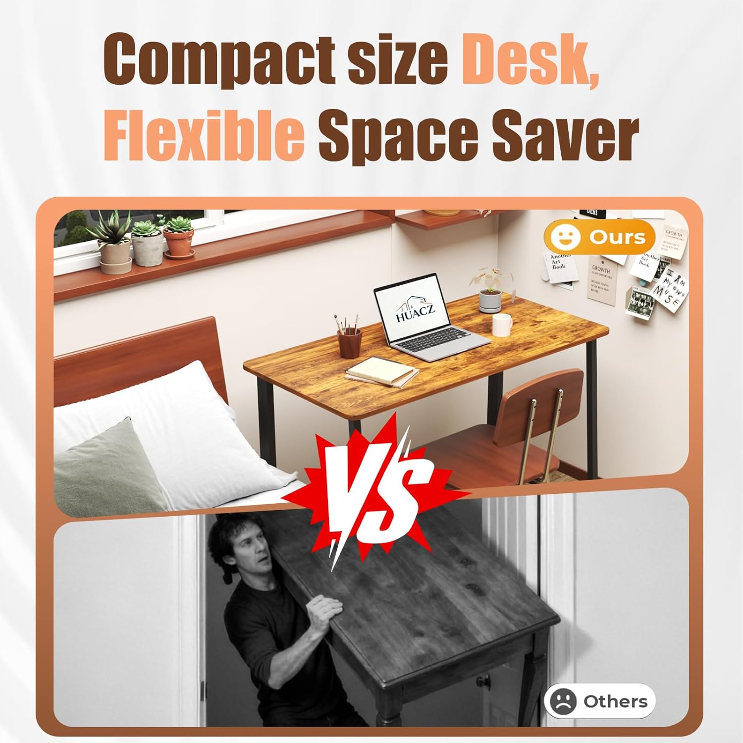 31.5" Folding Desk for Small Spaces, Foldable Computer Table for Home Office, Study,Bedroom,Dorm,Craft, Space Saving,Small Writing Work Office Compact Computer Desk,Easy Assembly,Rustic Brown