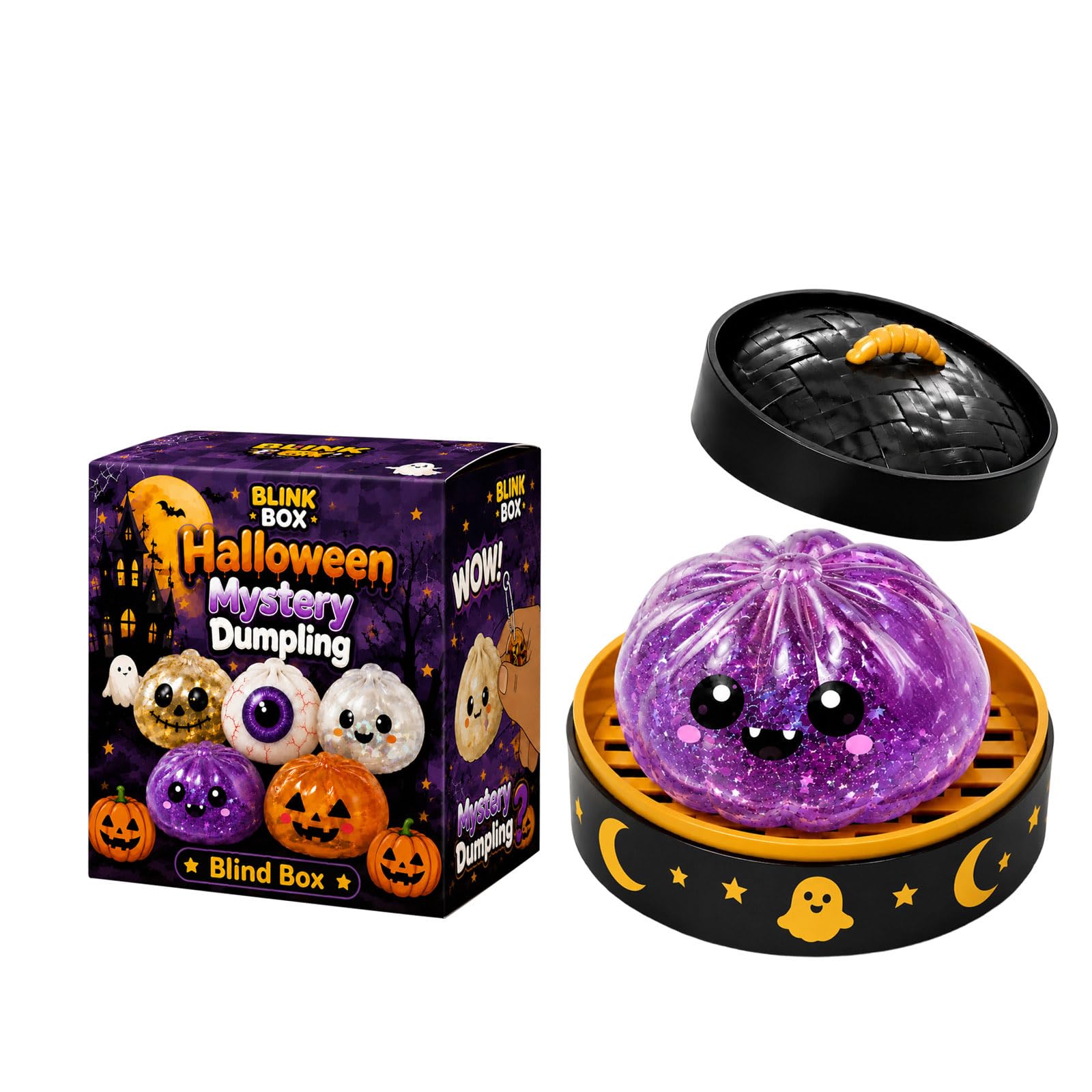 Halloween Steamed Bun Stress Toy with Steamer Basket(Multiple Styles are Available for Selection) 03-Purple — image 1