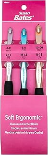CJ BATES & SONS Sizes L11/8mm, M13/9mm, and N15/10mm Susan Bates Silvalume Soft Ergonomic Crochet Hook Set