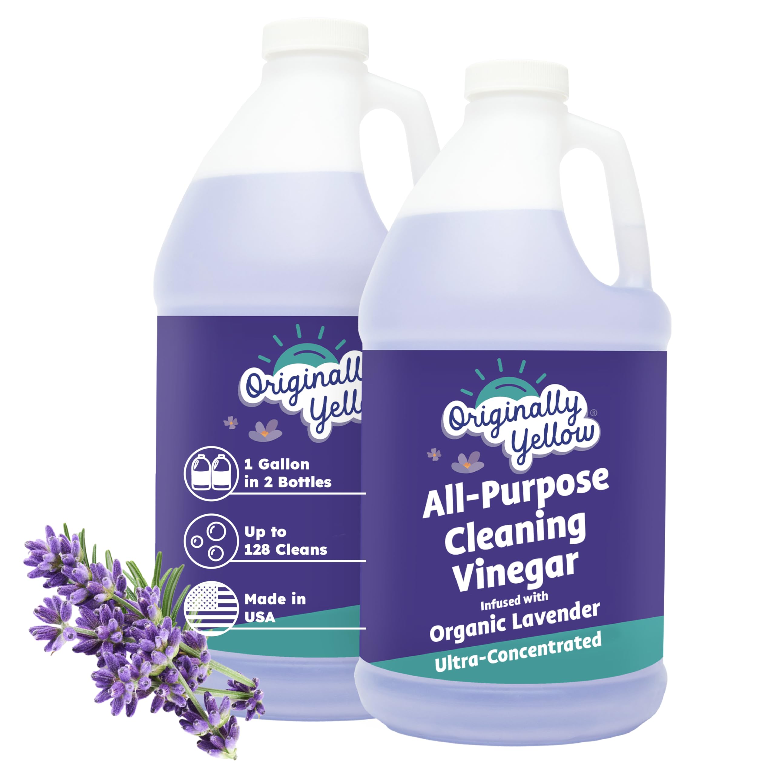 Originally Yellow Lavender White Vinegar For Cleaning Purpose | USA Made All Purpose Cleaner | Use as Glass, Kitchen & Floor Cleaner | Plant Derived