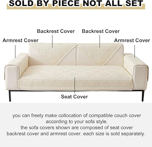 Miniatura 2 de vctops Funda acolchada de algodón bohemio para sofá, lavable, suave, antideslizante, con bordado floral, protector de muebles para perros, niños y