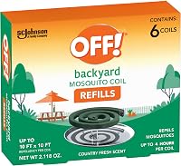 OFF! Backyard Mosquito Repellent Coil Refills, 6 Count - Country Fresh Scent for Patios, Porches, Up to 4 Hours Protection