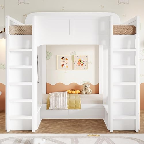 Miniatura 83 de Litera triple de metal, tamaño matrimonial XL sobre individual XL sobre tamaño Queen, elegante base de cama triple con seguridad garantizada para