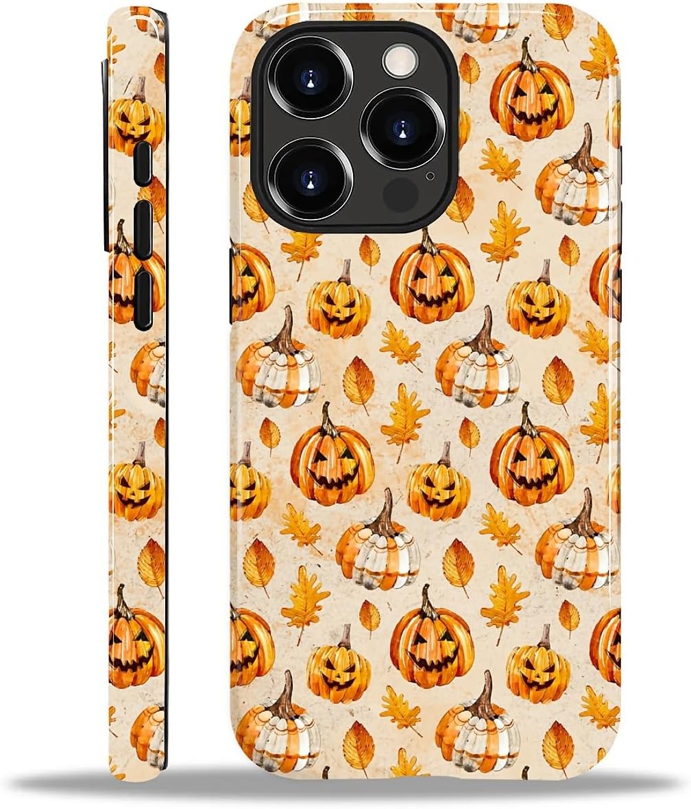 for iPhone 14 Pro Case, Shockproof 2-in-1 Double Protective Cover for Women Girls Men Boys, Anti-Scratch Stylish Phone Case Aesthetic, Halloween Pumpkin Fall Autumn
