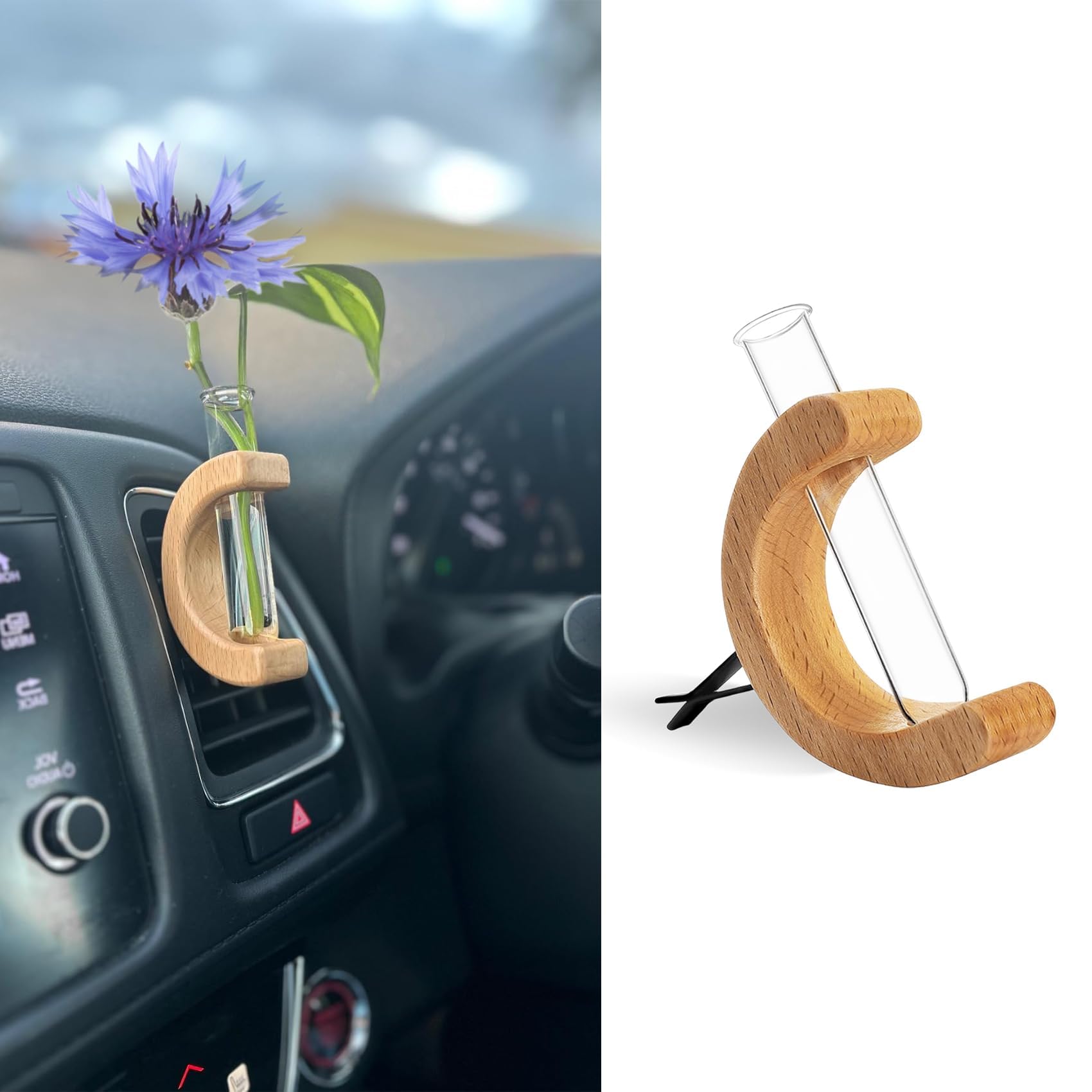 C-Shaped Car Flower Vase, Dashboard Accessories, Wooden Air Vent Clip – Universal Auto Interior Glass Plant Holder/Aromatherapy Decor, Hickory Wood Car Accessories for Women-image-46