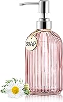 Vista 1 de Dispensador de Jabón de 16OZ con Bomba de Acero Inoxidable 304, Dispensador de Jabón Recargable de Vidrio Transparente con Rayas de Moda