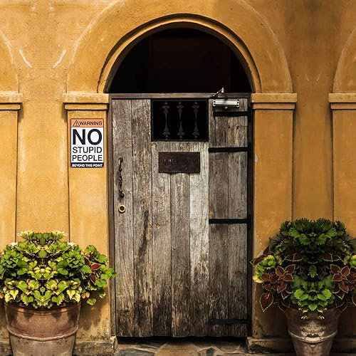 Miniatura 3 de Letreros de metal retro con texto en inglés «Warning No Stupid People Beyond This Point» para dormitorio
