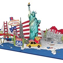 papercrush  Pop-Up Card USA - 3D Holiday Travel Voucher for U.S. Vacation, Money Gift & Giftcard for Birthday for US City Trip to New York, San Francisco or Los Angeles, Birthday Card America for him