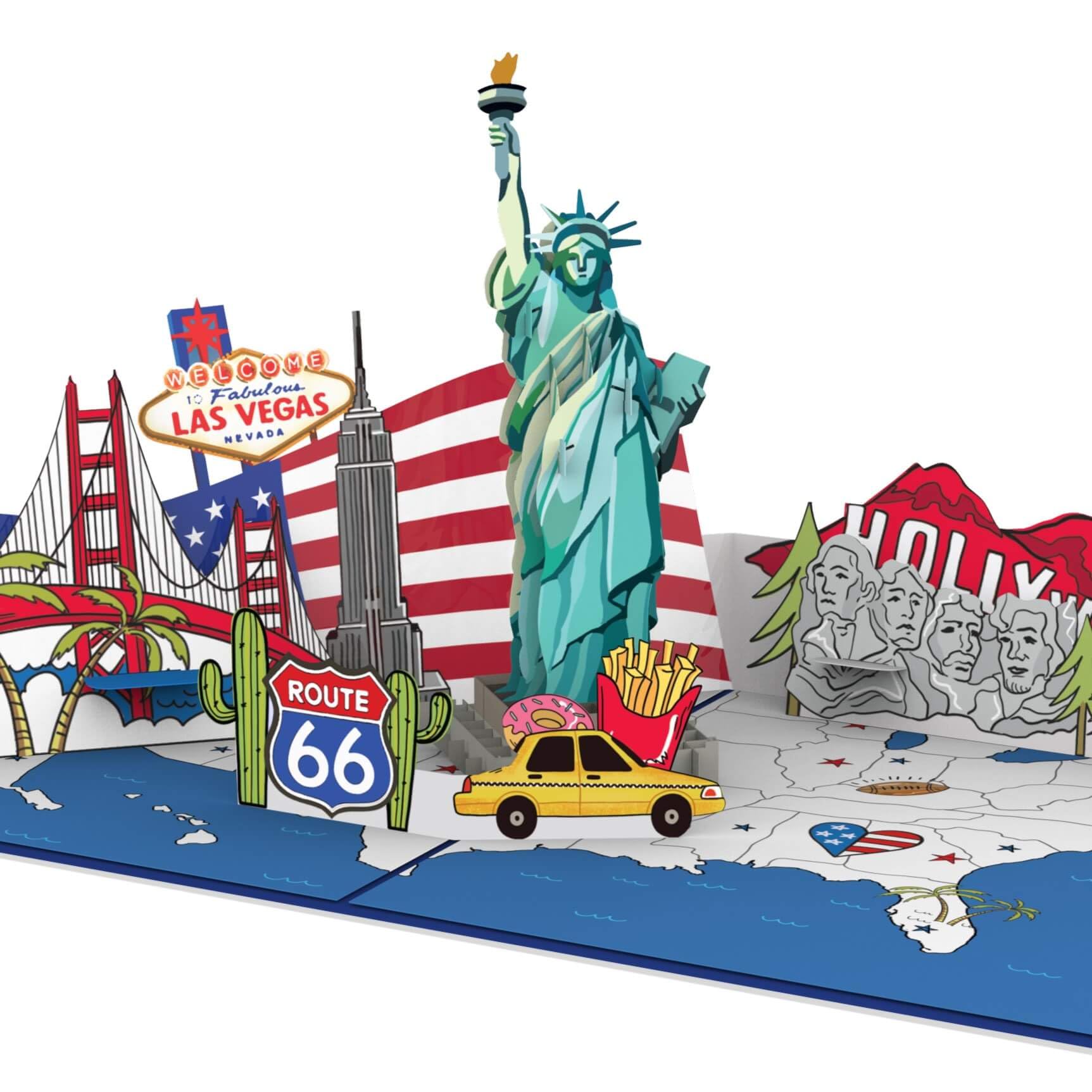 papercrush® Pop-Up Card USA - 3D Holiday Travel Voucher for U.S. Vacation, Money Gift & Giftcard for Birthday for US City Trip to New York, San Francisco or Los Angeles, Birthday Card America for him