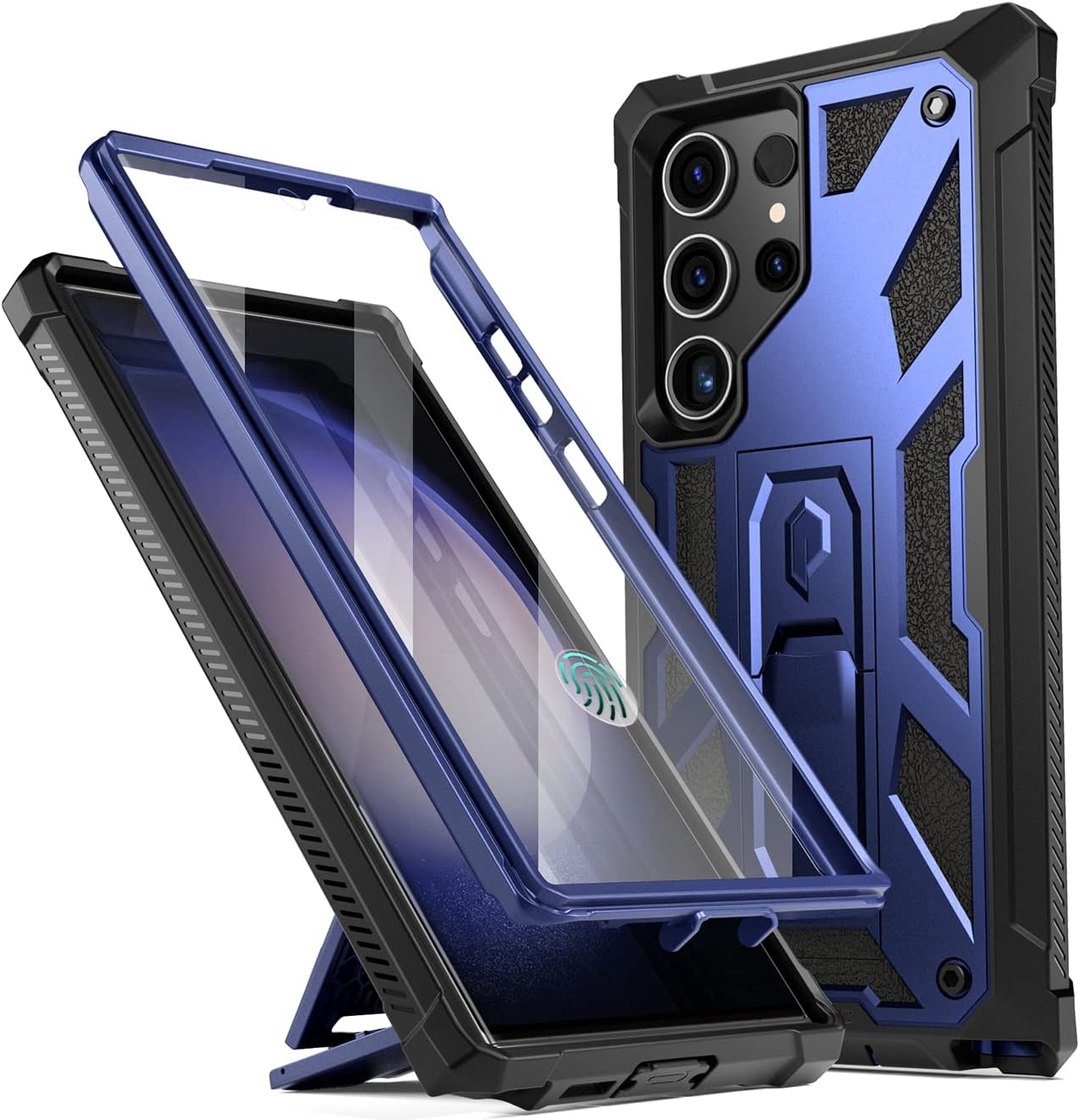 Poetic Spartan Case for Samsung Galaxy S23 Ultra 5G 6.8 inch, Built-in Screen Protector Work with Fingerprint ID, Full Body Rugged Shockproof Protective Cover Case with Kickstand, Midnight Blue