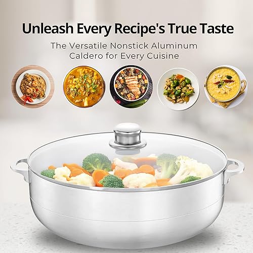 Miniatura 2 de Alpine Cuisine Olla de aluminio antiadherente de 7 cuartos de galón con tapa de vidrio y mango remachado  Utensilios de cocina versátiles para