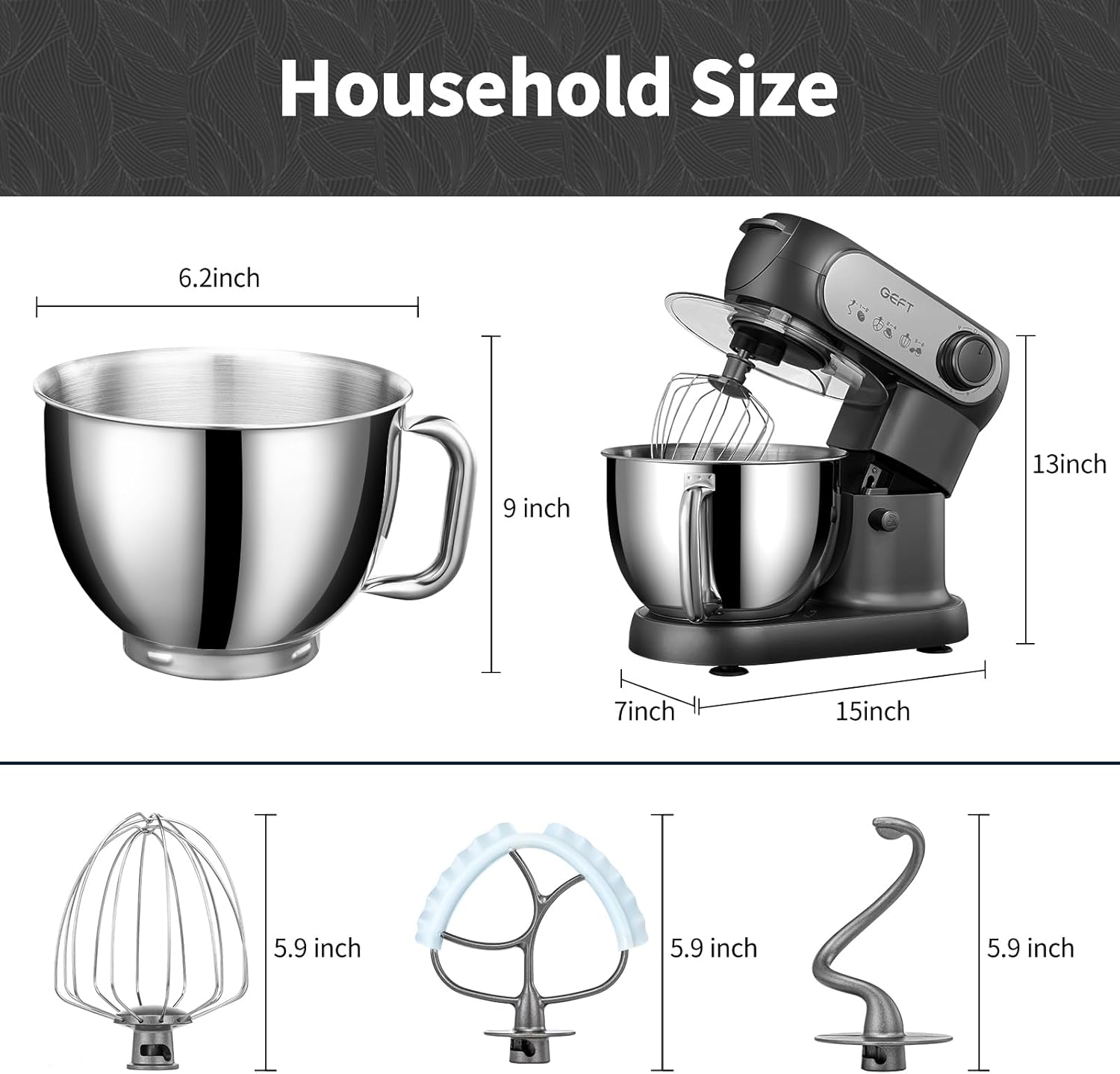 Stand Mixer, 6 QT 600W Tilt-Head Dough Mixer, 6+P speed Mixers Kitchen Electric Stand Mixer with Stainless Steel Bowl, Dishwasher-Safe Dough Hook, Flat Beater, Wire Whisk, Splash Guard, Black