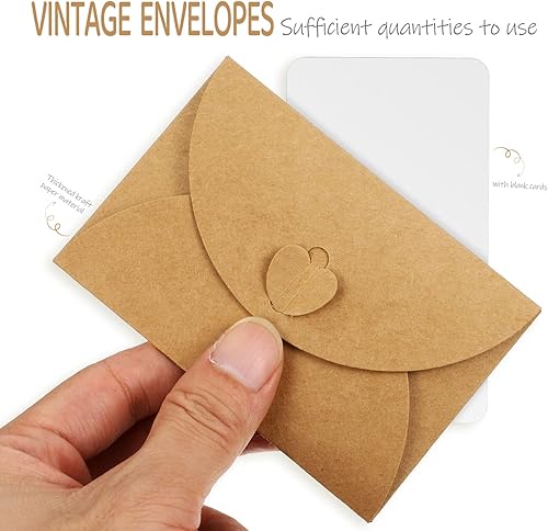 Miniatura 7 de Ciieeo 1 juego de 50 sobres de papel kraft con tarjetas en blanco, sobres de papel kraft de corazón para invitaciones de boda, negocios, graduación