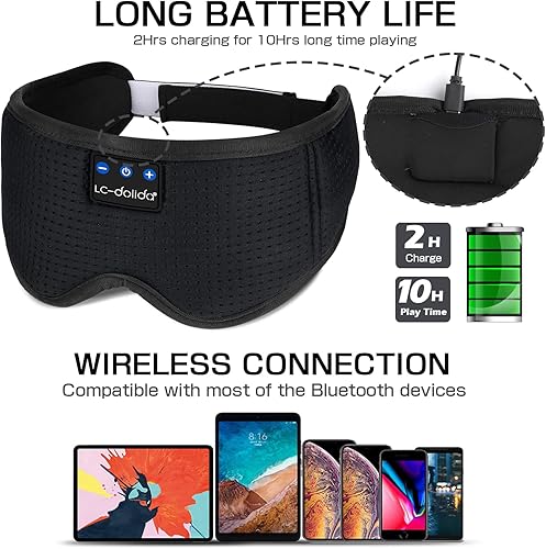Miniatura 5 de LC-dolida - Audífonos para dormir con auriculares Bluetooth, máscara de ojos para dormir, almohada para dormir, audífonos para dormir de lado,