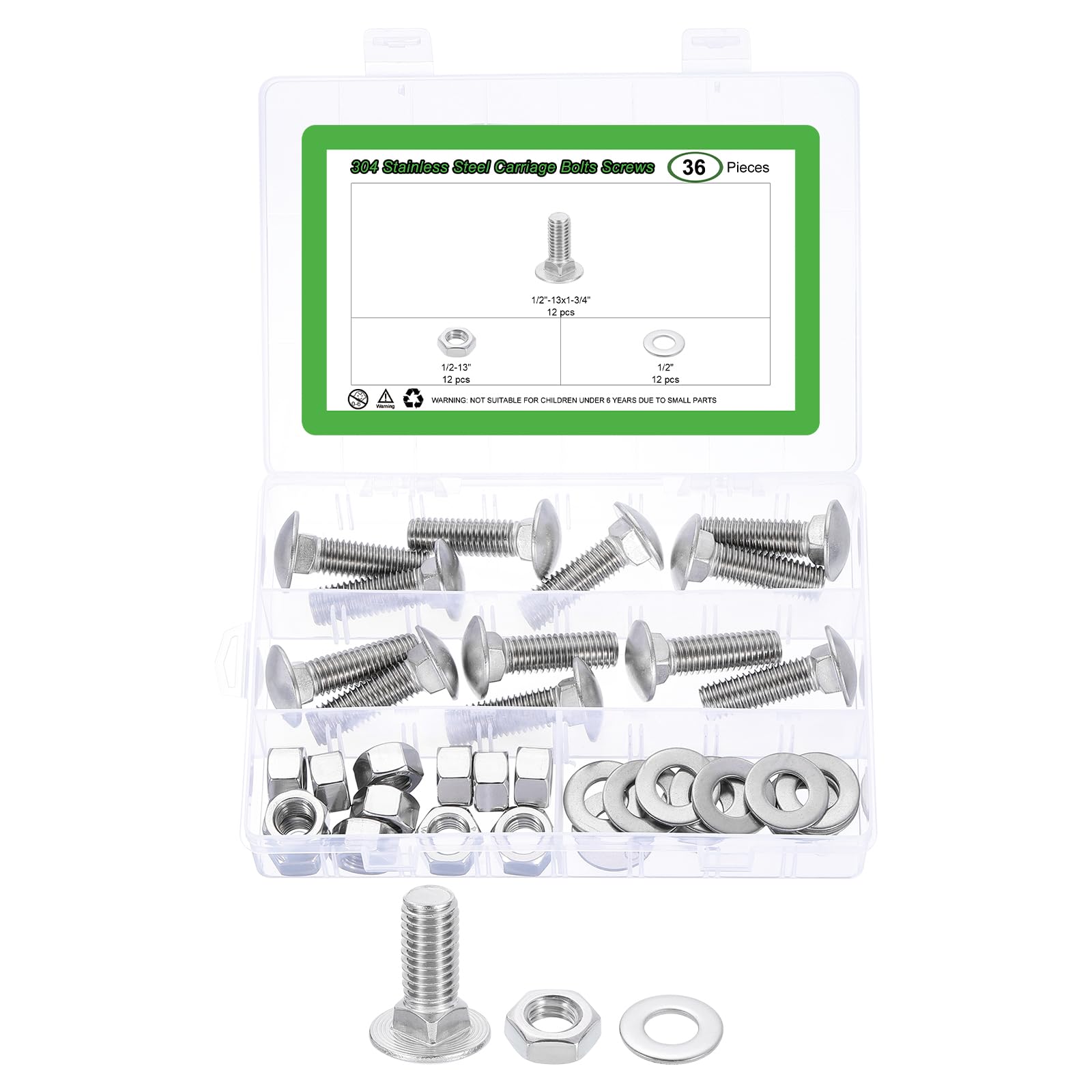 QUARKZMAN 12 Set Kit Bulloni E Dadi A Testa Tonda 1/2"-13x1-3/4" Argento