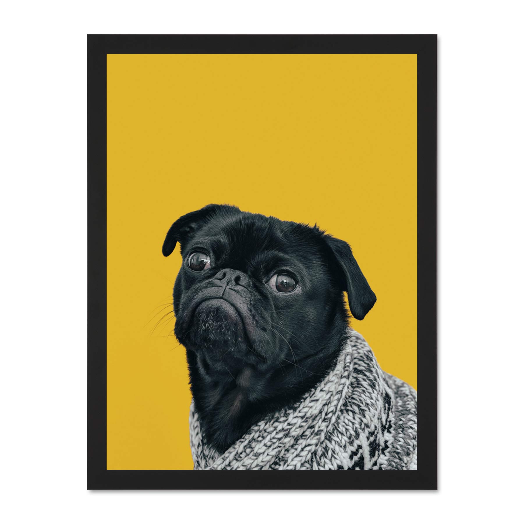 Deluvio Pug Dog Puppy In Sweater Large Framed Art Print Poster Wall Decor 18x24 inch